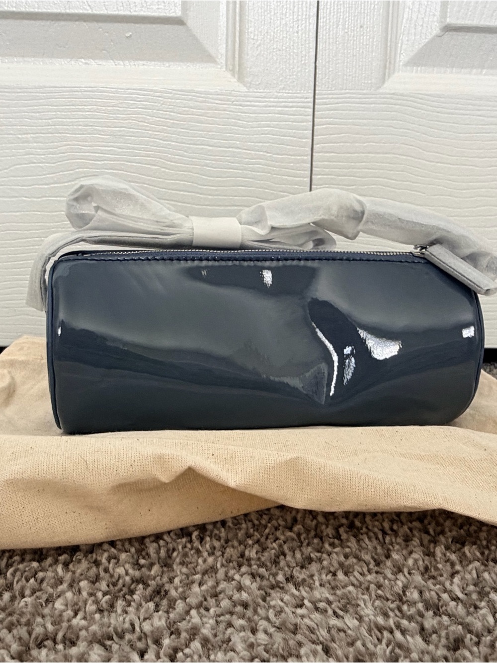 NWT J.Crew Bordeaux Patent Leather Barrel Bag in Union Blue